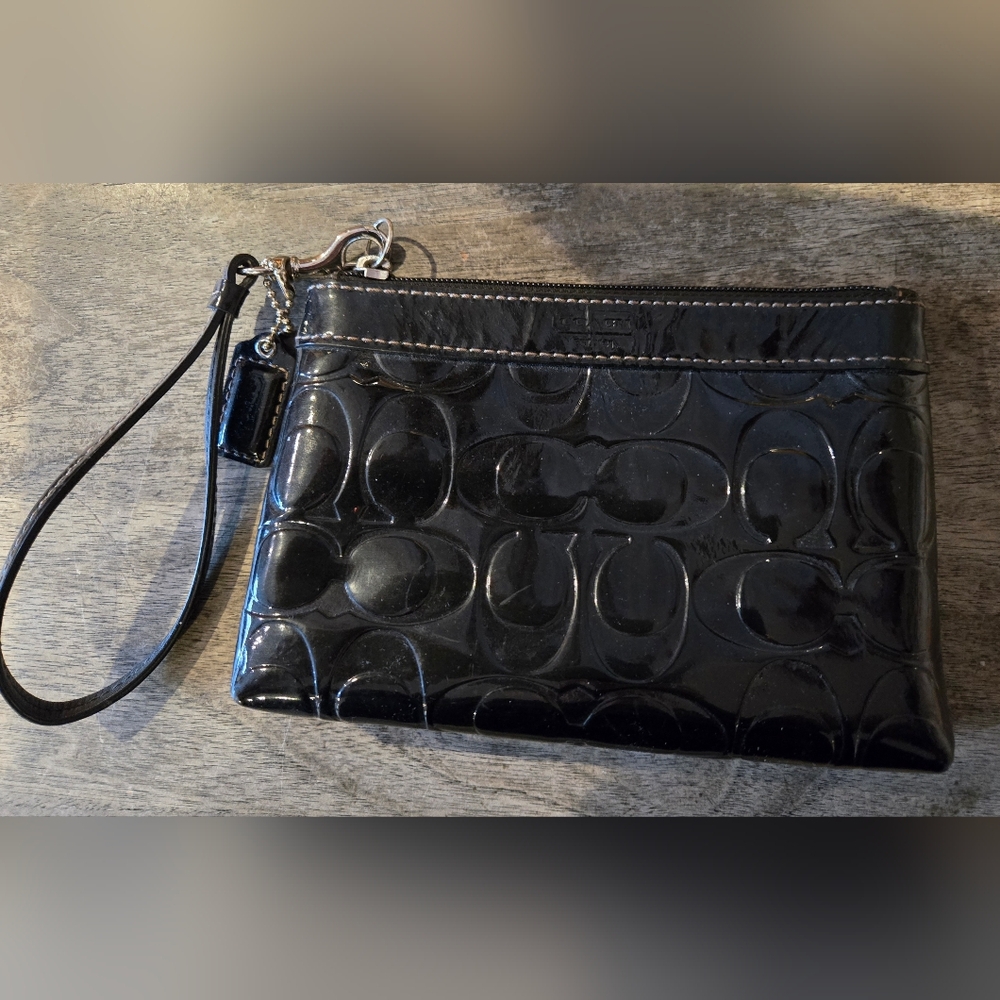 Authentic Coach Black Leather Monogram Embossed W… - image 1